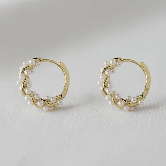 Elegant French Inspired Pearl Hoop Earrings