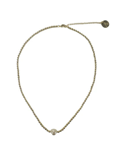 Portofina Single Pearl Gold Beaded 16" Necklace
