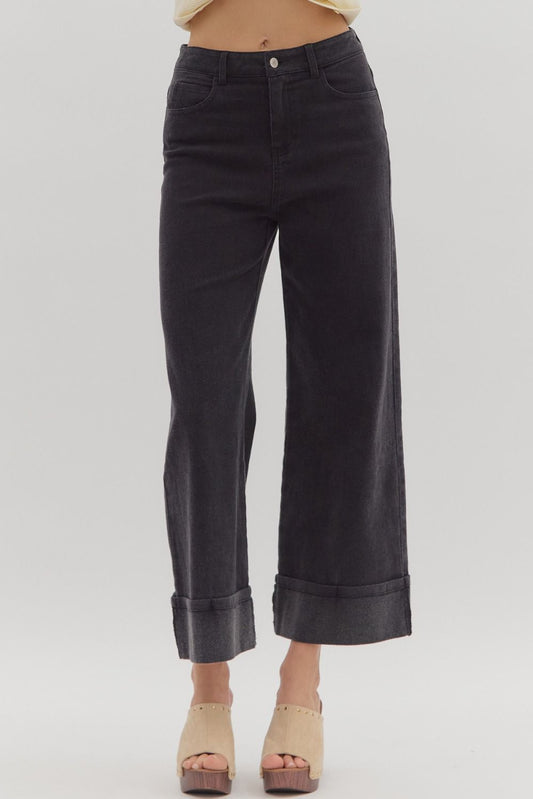 Folded cuff mid-rise ankle length pants