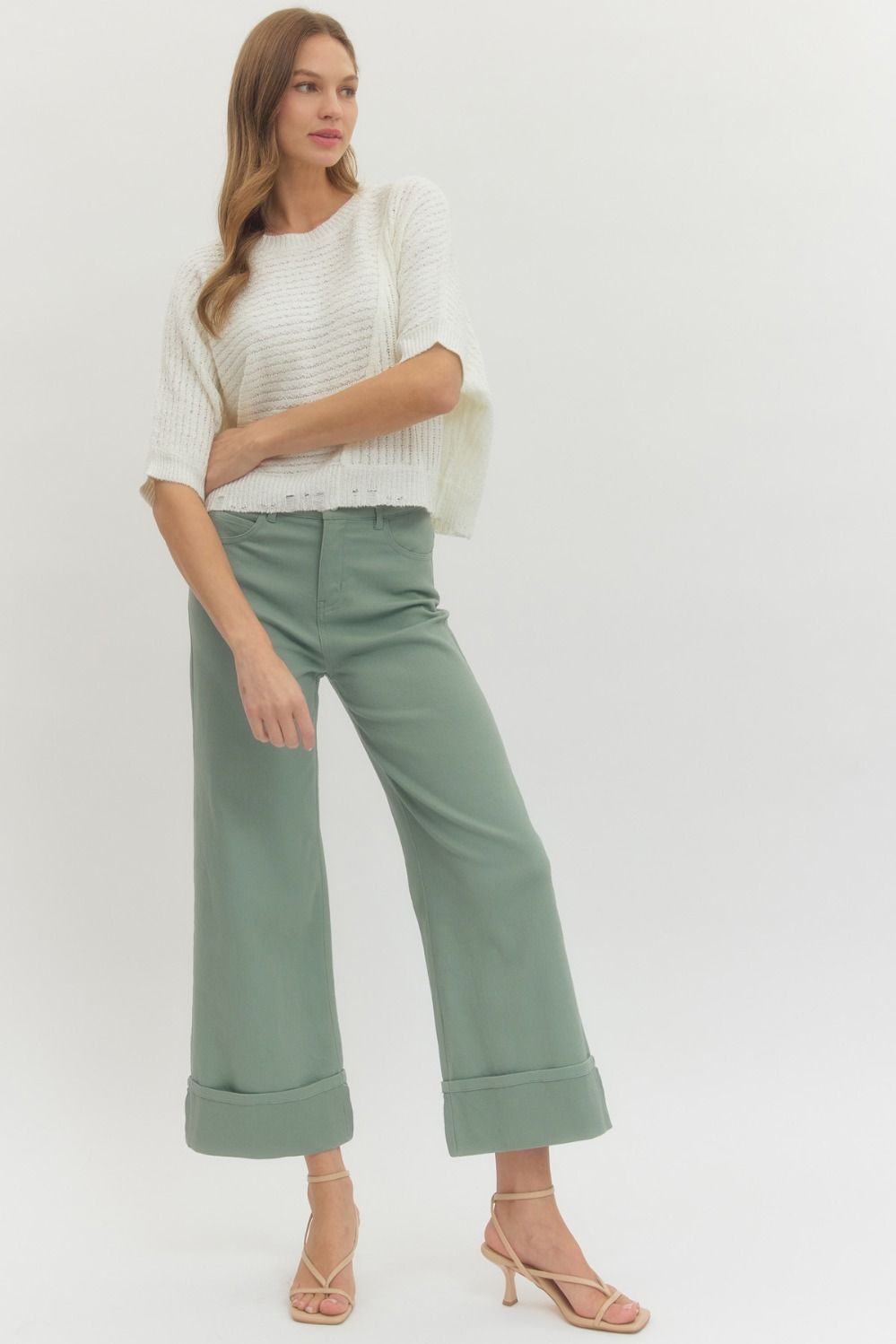 Seafoam Solid mid-rise ankle length pants