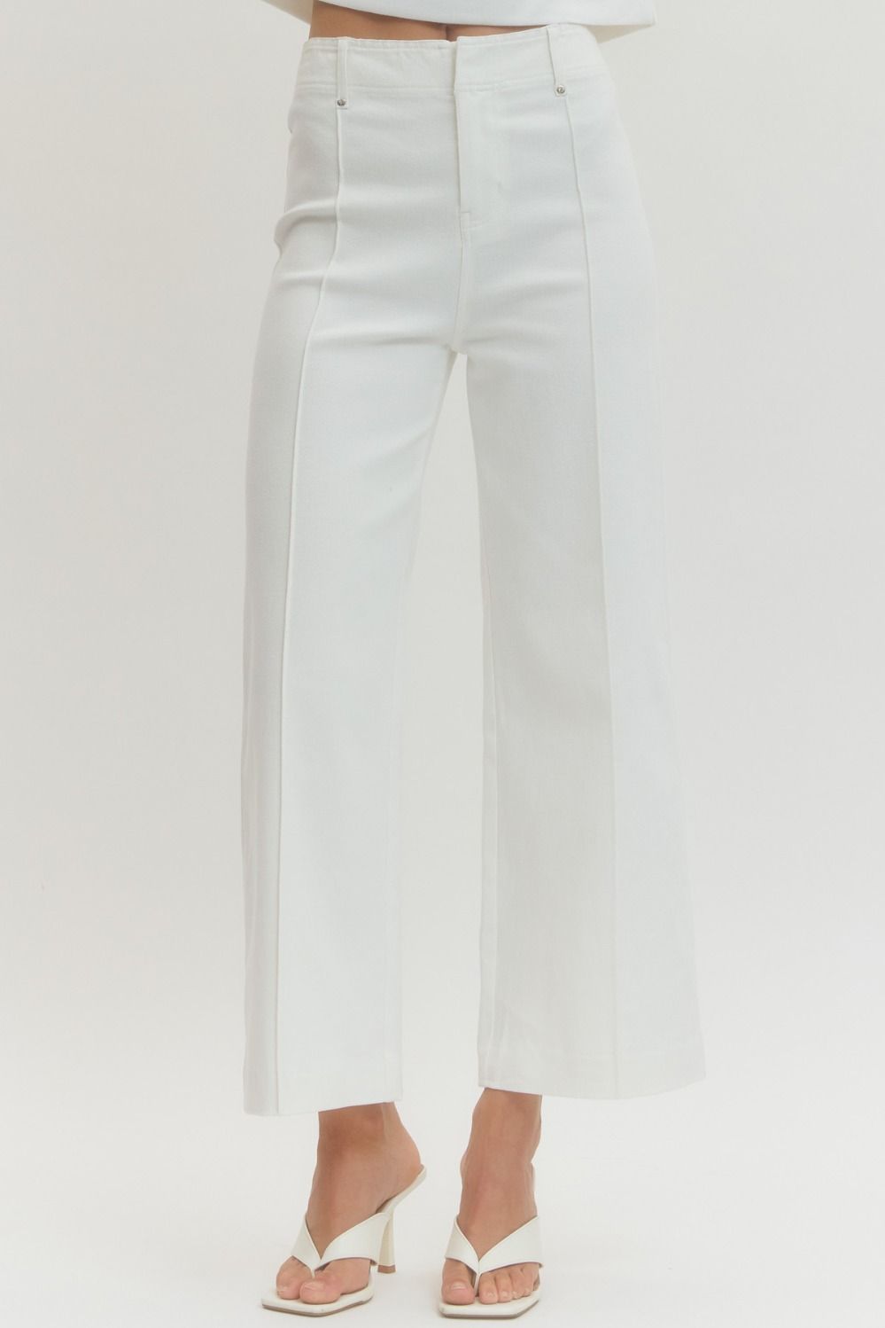 White high rise wide leg pants