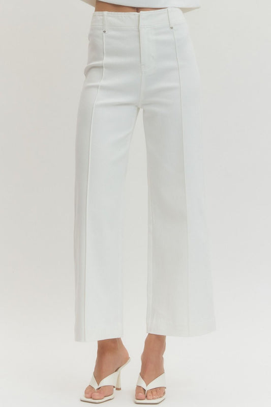 White high rise wide leg pants