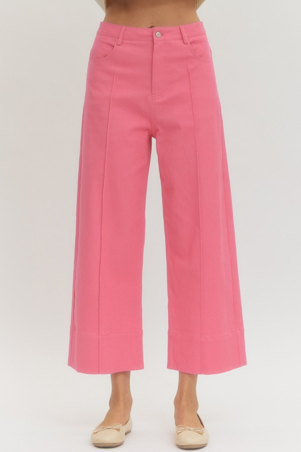 Pink Solid wide leg pants