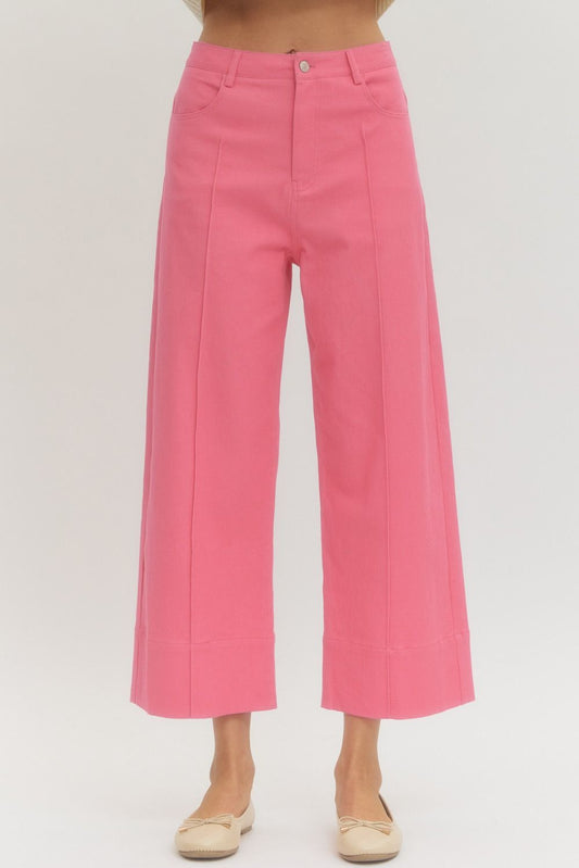 Pink Solid wide leg pants