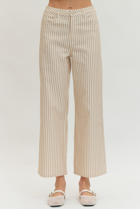 Tan Striped wide leg pants