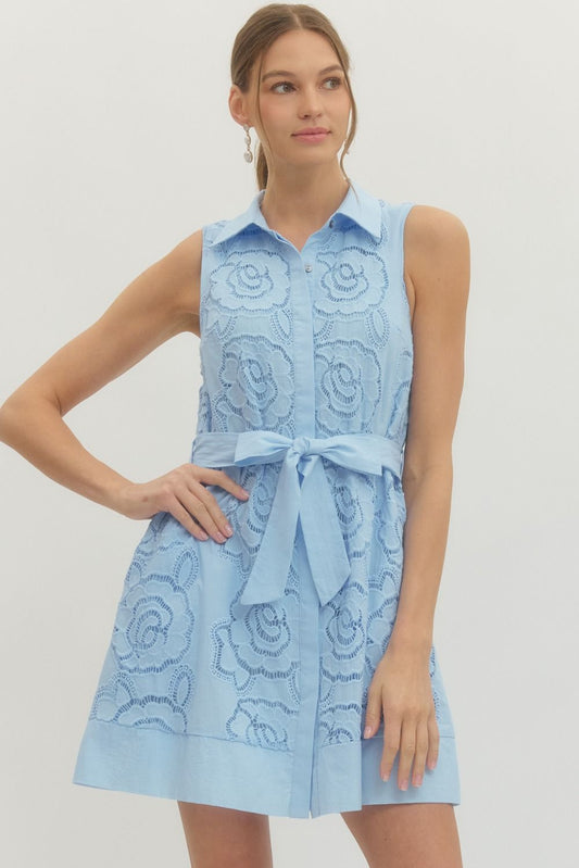 Blue Lace Solid sleeveless mini dress