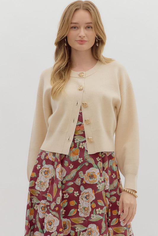 Solid sweater knit long sleeve cropped cardigan