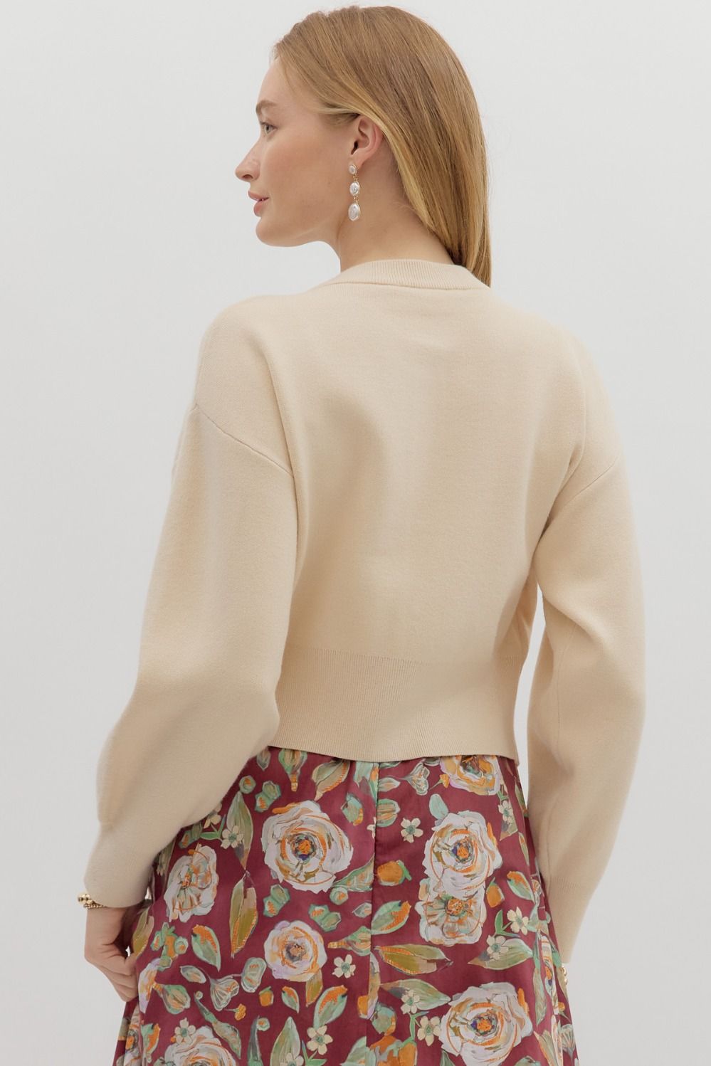 Solid sweater knit long sleeve cropped cardigan