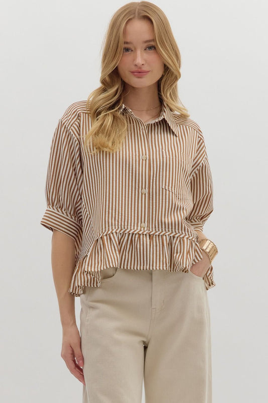 Stripe pattern cuff band ¾ slv top
