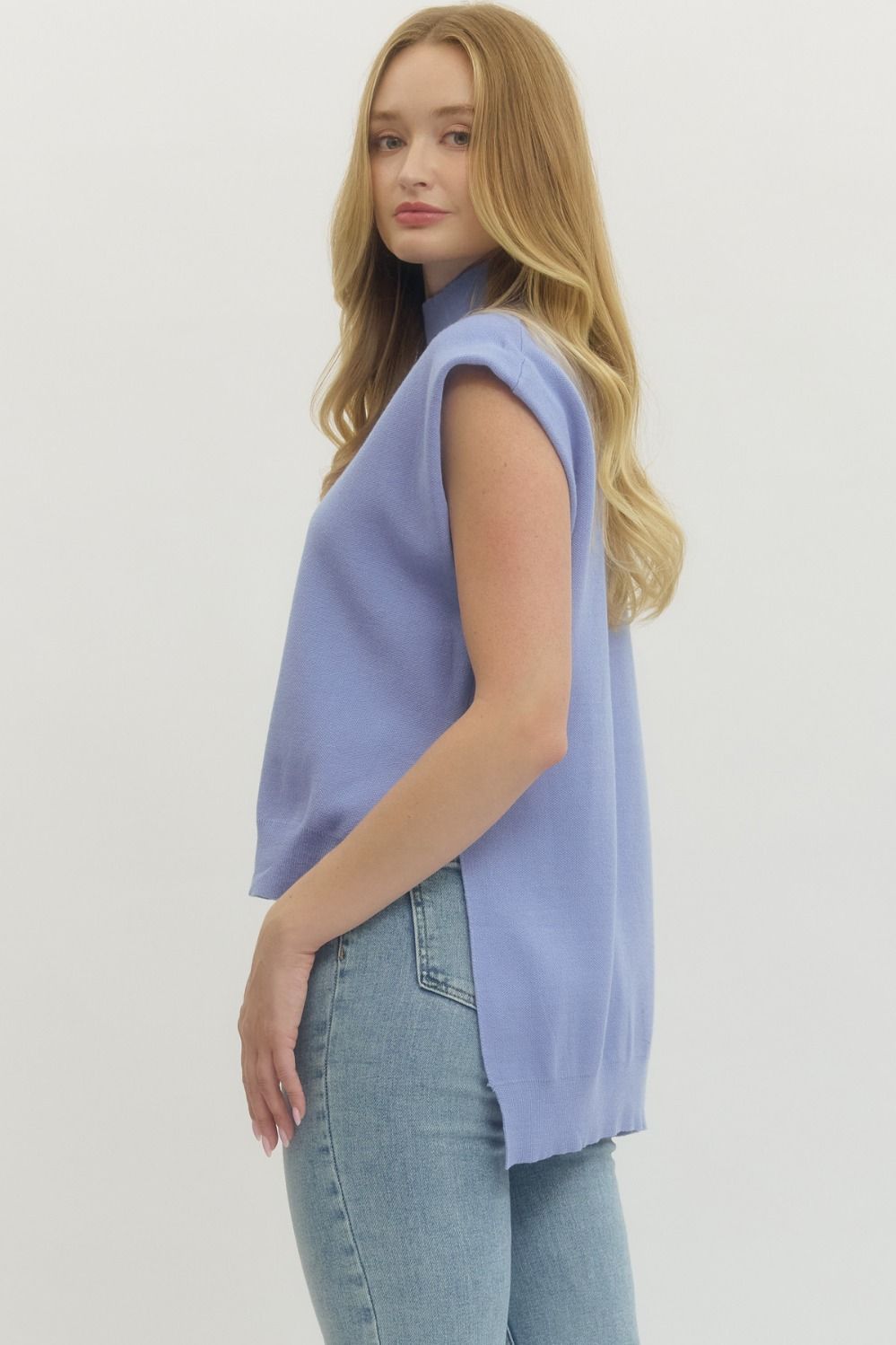 Periwinkle Solid mock neck muscle tee sweater