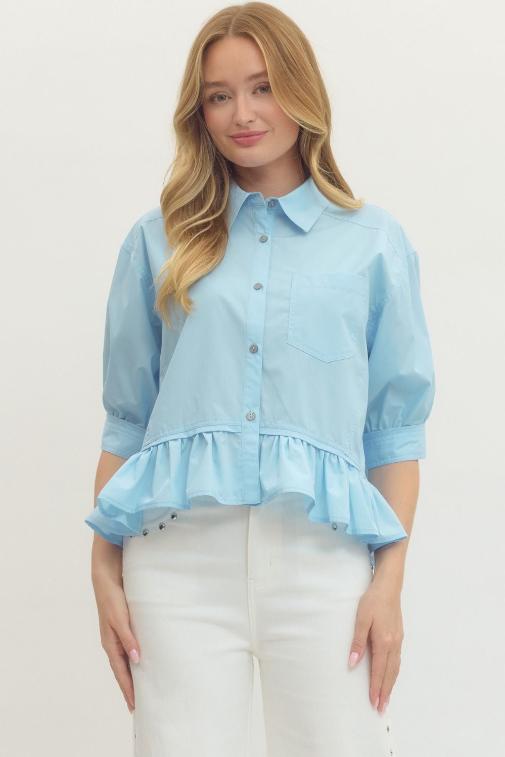 Lite Blue Peplum Shirt
