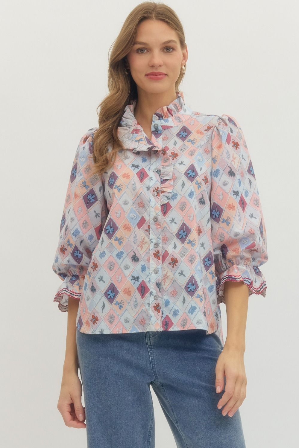 Peach Multi Diamond Print Top