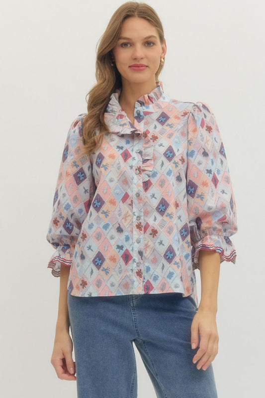 Peach Multi Diamond Print Top