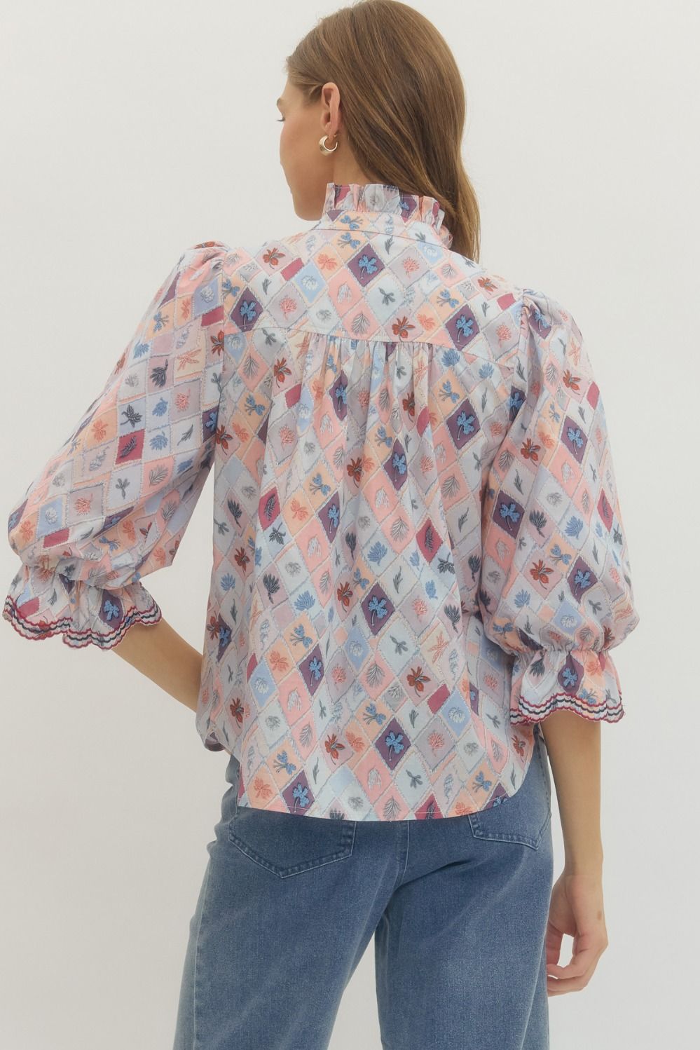 Peach Multi Diamond Print Top