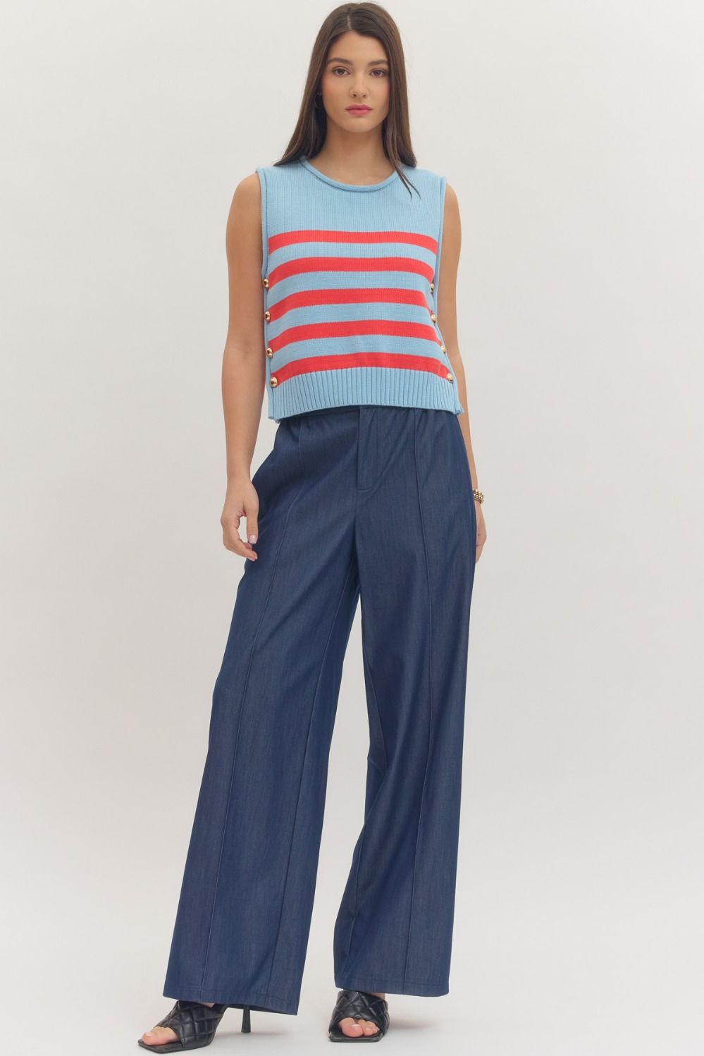 Blue Striped sleeveless knit top