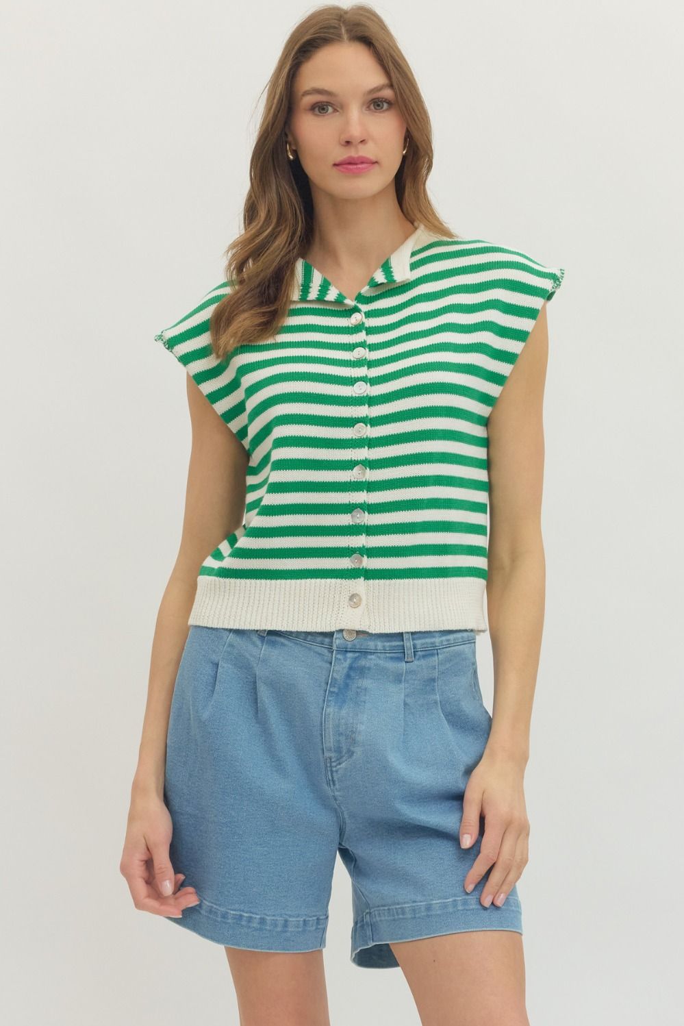 Green Striped sleeveless knit top