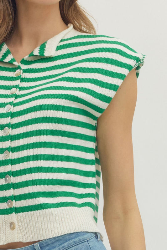 Green Striped sleeveless knit top