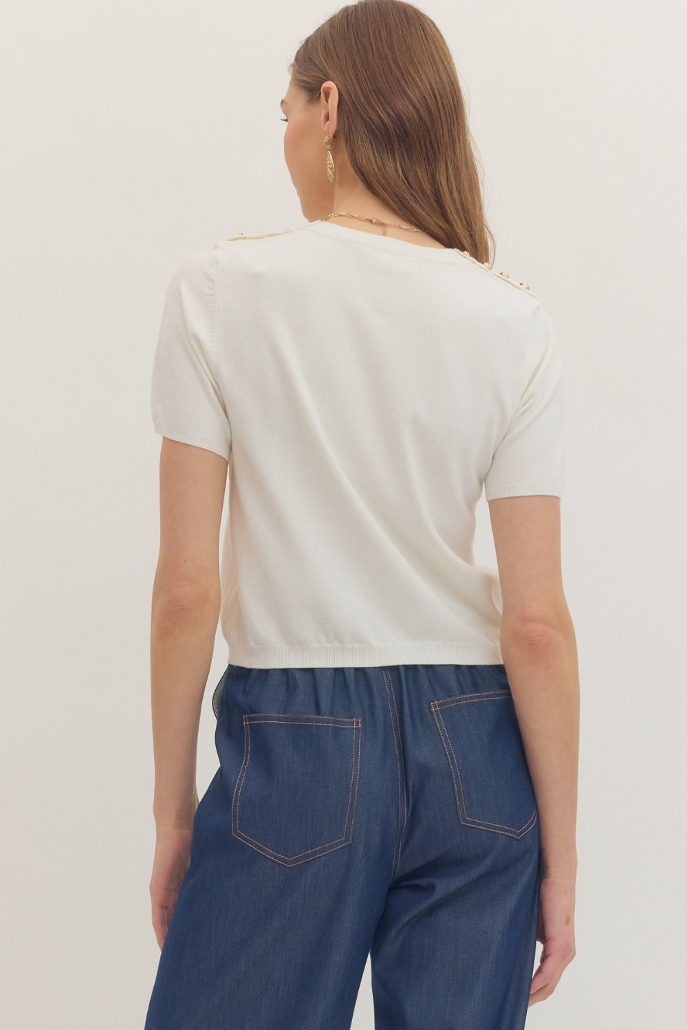 Off white Solid short sleeve sweater knit top