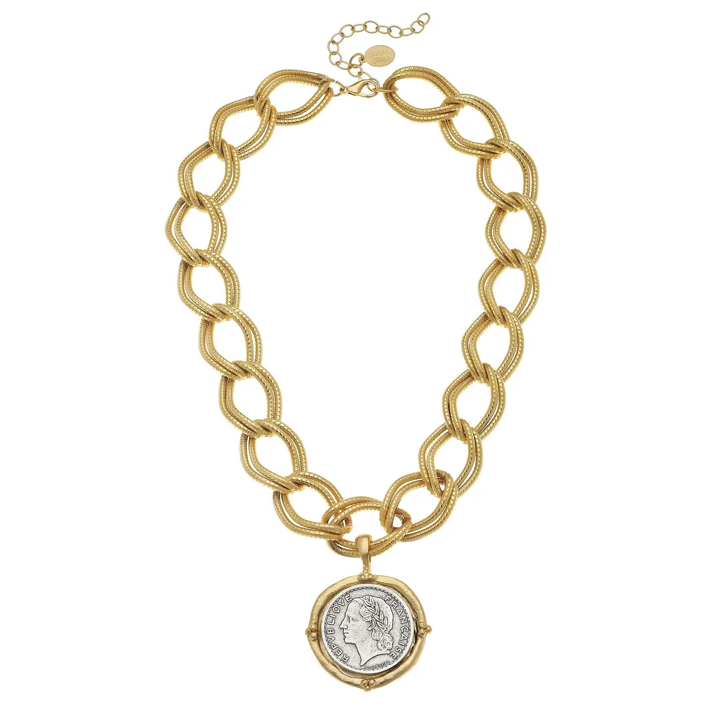 Gold and silver coin on Gold Chain Necklace