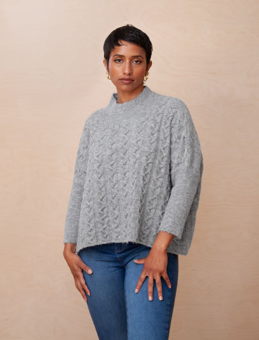 Aja Frenchie Grey Ribslv Mocknk Cable Sweater