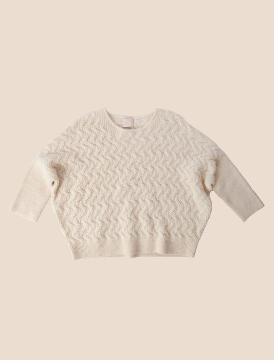 Nash Ecru Crewnk Ribslv Cable Sweater