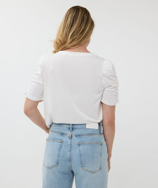 White Ruche Sleeve Vneck Tee